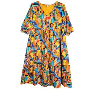 Briton Court Colorful Fruit Abstract Cotton Midi Dress
